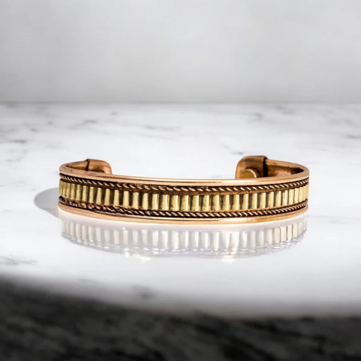 Premium Copper Magnetic Bracelet- Golden Stripe - Unisex design