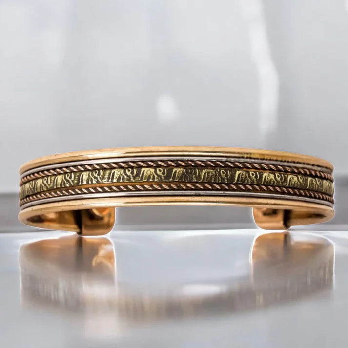 Premium Copper Magnetic Bracelet - Elephant Carving - Unisex Design