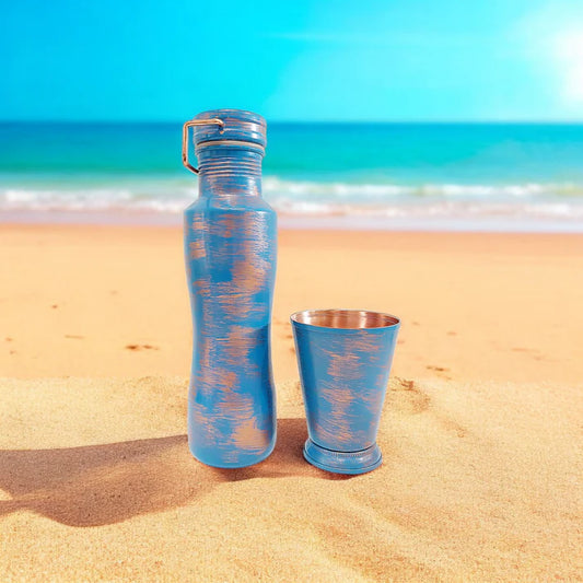 Blue Aura Duo Set - Premium Copper Bottle & Cup