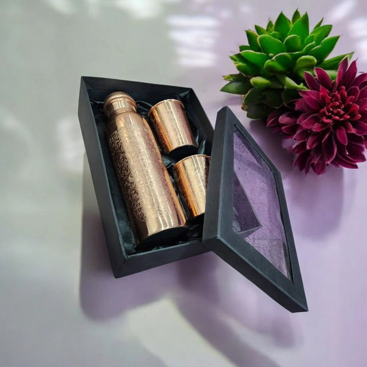 Eternal Glow Premium Copper Bottle Set – 950ml Bottle with Two 250ml Cups